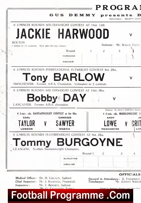 Boxing - Jackie Harwood v Johnny Kramer 1963 - Manchester Signed - Image 3