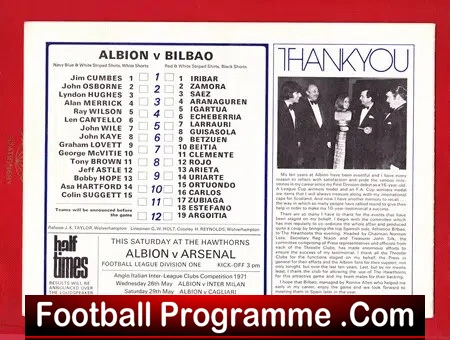 Bobby Hope Testimonial Benefit Match WBA 1971 - Signed Autograph - Image 3