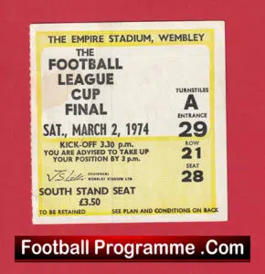 Manchester City v Wolves 1974 – Legue Cup Final Ticket