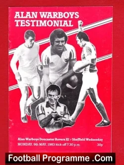 Alan Warboys Testimonial Benefit Match Doncaster Rovers 1983 - football programme