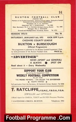 Buxton v Burscough 1973 - football programme