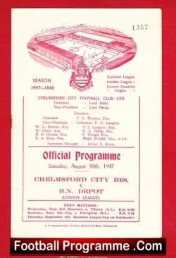 Chelmsford City v Royal Navy Depot 1947 - Reserves Match - football programme