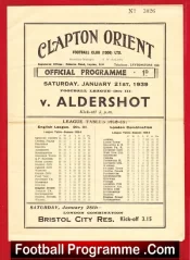Clapton Orient v Aldershot 1939 – 1930s Football Programme