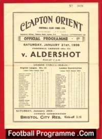 Clapton Orient v Aldershot 1939 – 1930s Football Programme