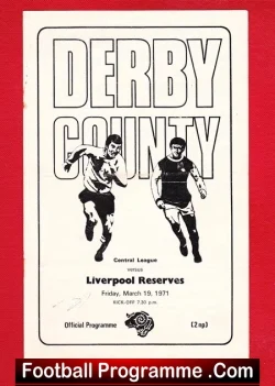 Derby County v Liverpool 1971 - Reserves Match - football programme