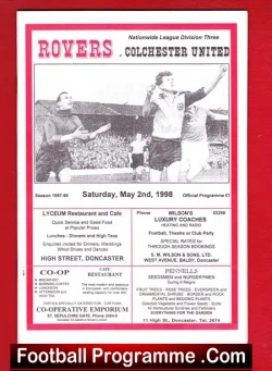 Doncaster Rovers v Colchester United 1998 - football programme