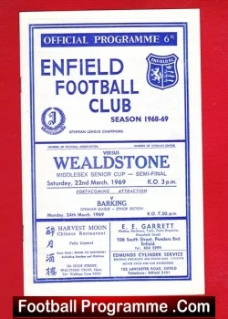 Enfield v Wealdstone 1969 - Semi Final Senior Cup - football programme
