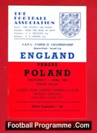 England v Poland 1982 – Under 21 at West Ham United