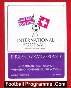 England v Switzerland 1971 - Under 23 at Ipswich Town - football programme