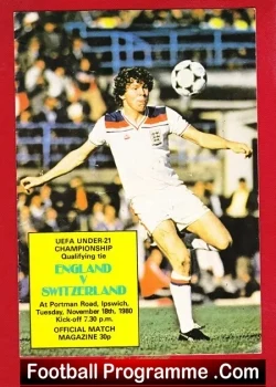 England v Switzerland 1980 - U21 at Ipswich Town - football programme