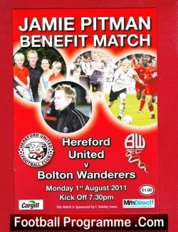 Jamie Pitman Testimonial Benefit Game Hereford United 2011 - football programme