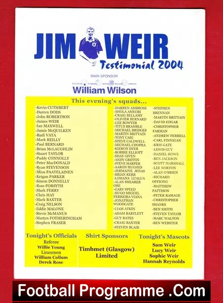 Jim Weir Testimonial Benefit Match St Johnstone 2004 Signed - Image 3