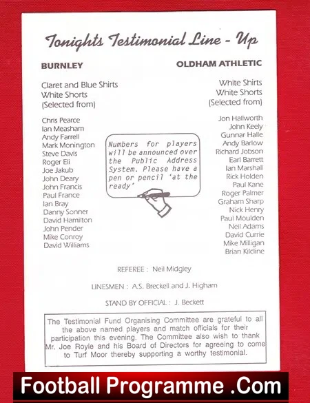 Jimmy Holland Testimonial Benefit Match Burnley 1991 - Image 3