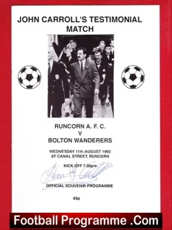 John Carroll Testimonial Benefit Match Runcorn 1993 - Signed - football programme
