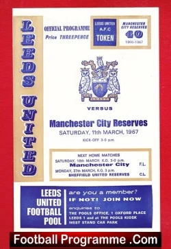 Leeds United v Manchester City 1967 - Reserves Match - football programme