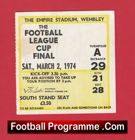 Manchester City v Wolves 1974 - Legue Cup Final Ticket - Image 2