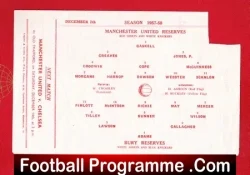 Manchester United v Bury 1957 - Reserves Football Game - football programme