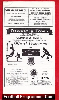 Oswestry Town v Oldham Athletic 1971 - Cheshire League - football programme