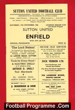 Sutton United v Enfield 1962 - London Senior Cup - football programme
