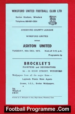 Windsford United v Ashton United 1972 - football programme