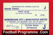 Birmingham City v Manchester United 1978 – Football Ticket
