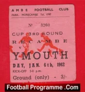 Morecambe v Yarmouth 1962 – Football Ticket