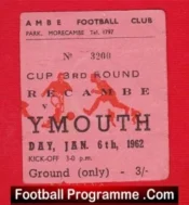 Morecambe v Yarmouth 1962 – Football Ticket