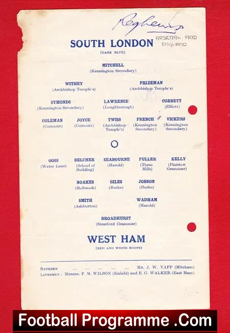 South London v West Ham 1947 - Schoolboys Corinthian Cup Final - Image 2