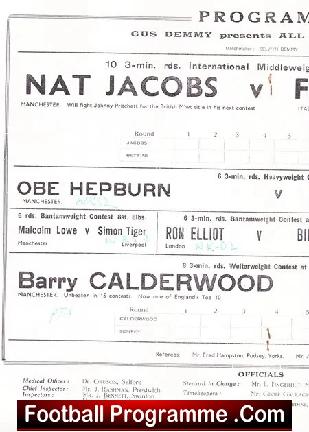 Boxing - Nat Jacobs v Fabio Bettini 1965 - Free Trade Hall Manchester - Image 3