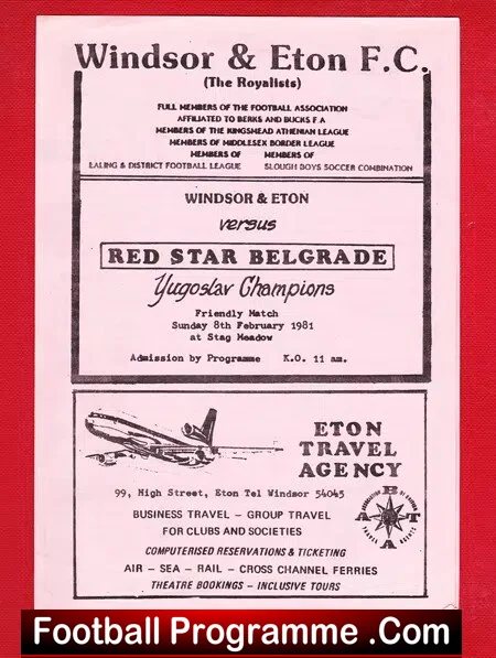 Windsor Eton v Red Star Belgrade 1981 - Friendly Match - Image 2