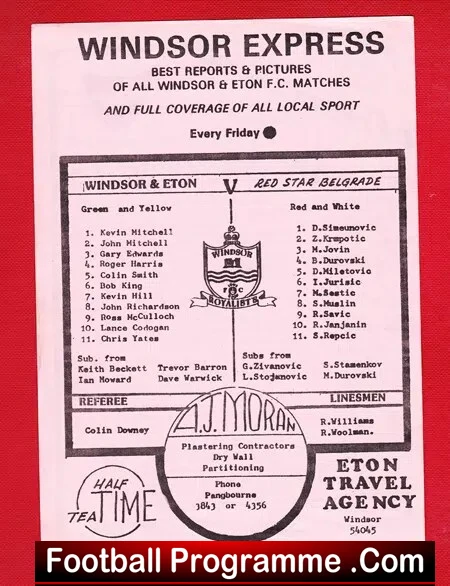 Windsor Eton v Red Star Belgrade 1981 - Friendly Match - Image 3
