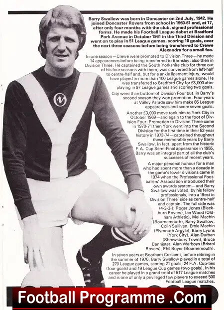 Barry Swallow Testimonial Benefit Match York City 1976 - Signed - Image 3