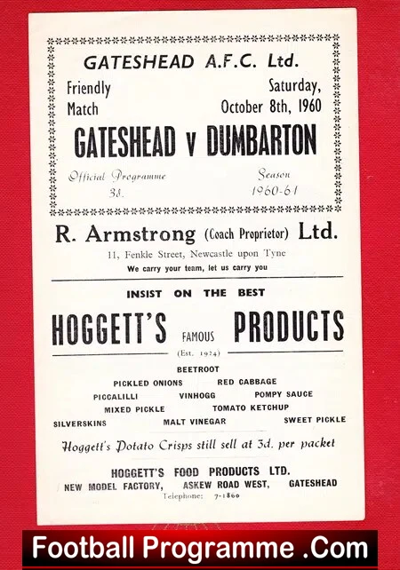 Gateshead v Dumbarton 1960 - Friendly Match - Image 2