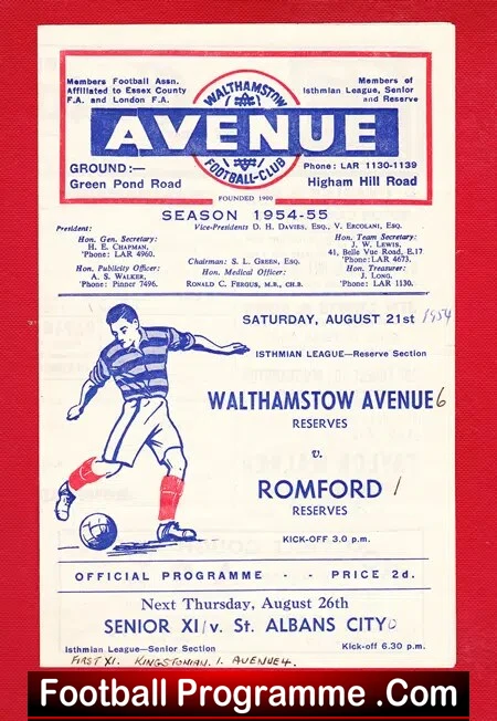 Walthamstow Avenue v Romford 1954 - Reserves Match - Image 2