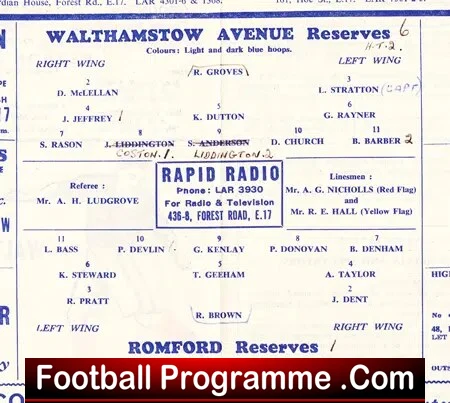 Walthamstow Avenue v Romford 1954 - Reserves Match - Image 3