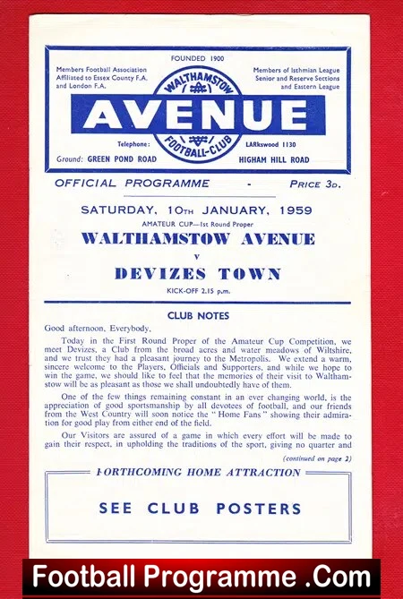 Walthamstow Avenue v Devizes Town 1959 - Image 2