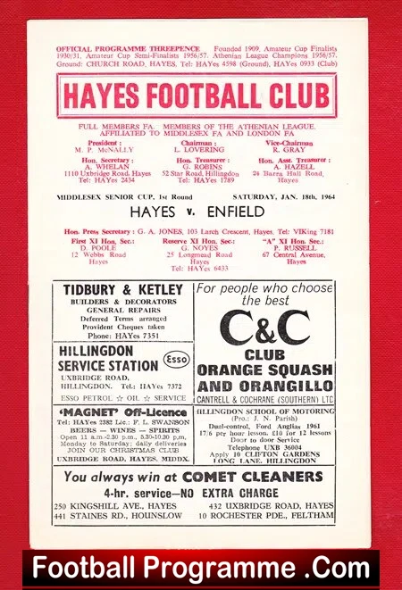 Hayes v Enfield 1964 - Middlesex Senior Cup - Image 2