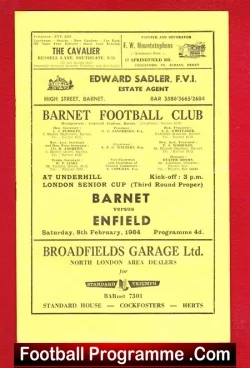 Barnet v Enfield 1964 - London Senior Cup - football programme