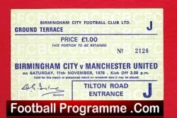 Birmingham City v Manchester United 1978 - Football Ticket - football memorabilia