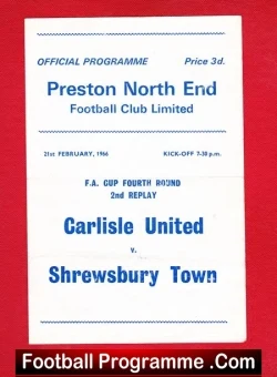 Carlisle United v Shrewsbury Town 1966 - FA Cup Replay Preston - football programme