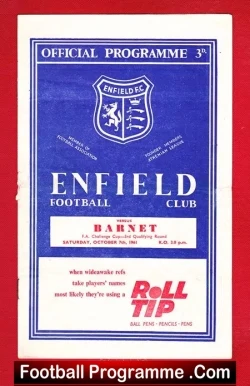 Enfield v Barnet 1961 - FA Cup - football programme