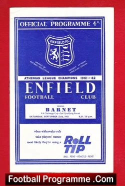 Enfield v Barnet 1962 - FA Cup - football programme