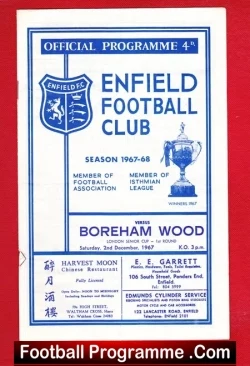 Enfield v Boreham Wood 1967 - Senior Cup - football programme