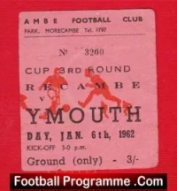 Morecambe v Yarmouth 1962 – Football Ticket