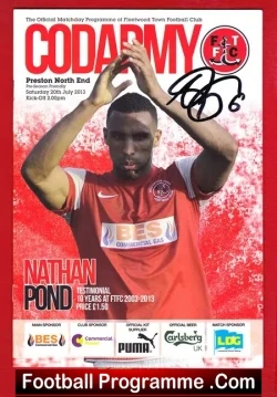 Nathan Pond Testimonial Benefit Match Fleetwood Town 2013 Signed - football programme