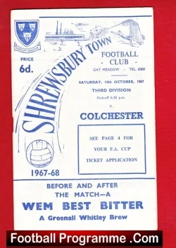Shrewsbury Town v Colchester United 1967 - football programme