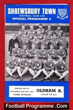 Shrewsbury Town v Oldham Athletic 1967 - football programme