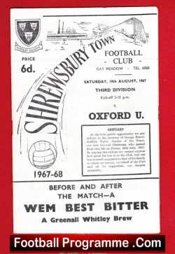Shrewsbury Town v Oxford United 1967 - football programme