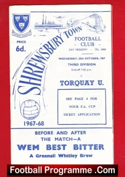 Shrewsbury Town v Torquay United 1967 - football programme