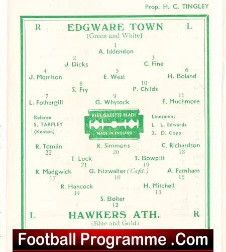 Edgware Town v Hawkers Athletic 1947 - 1940s Official Programme - Image 3